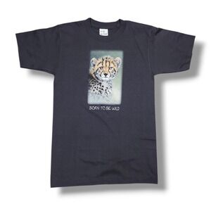 Vintage Alore Single Stitch "Born To Be Wild" Cheetah Print Slate Gray T-Shirt S